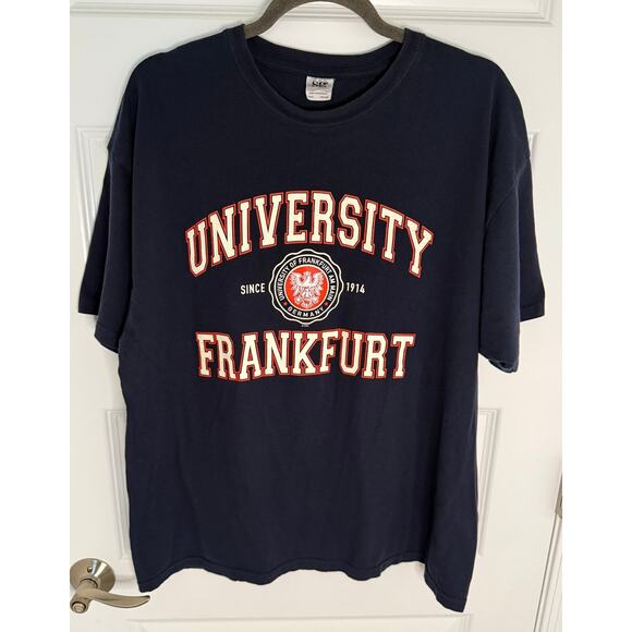 University of Frankfurt Germany Graphic T-Shirt Navy XXL Cotton Casual Tee - Picture 1 of 5